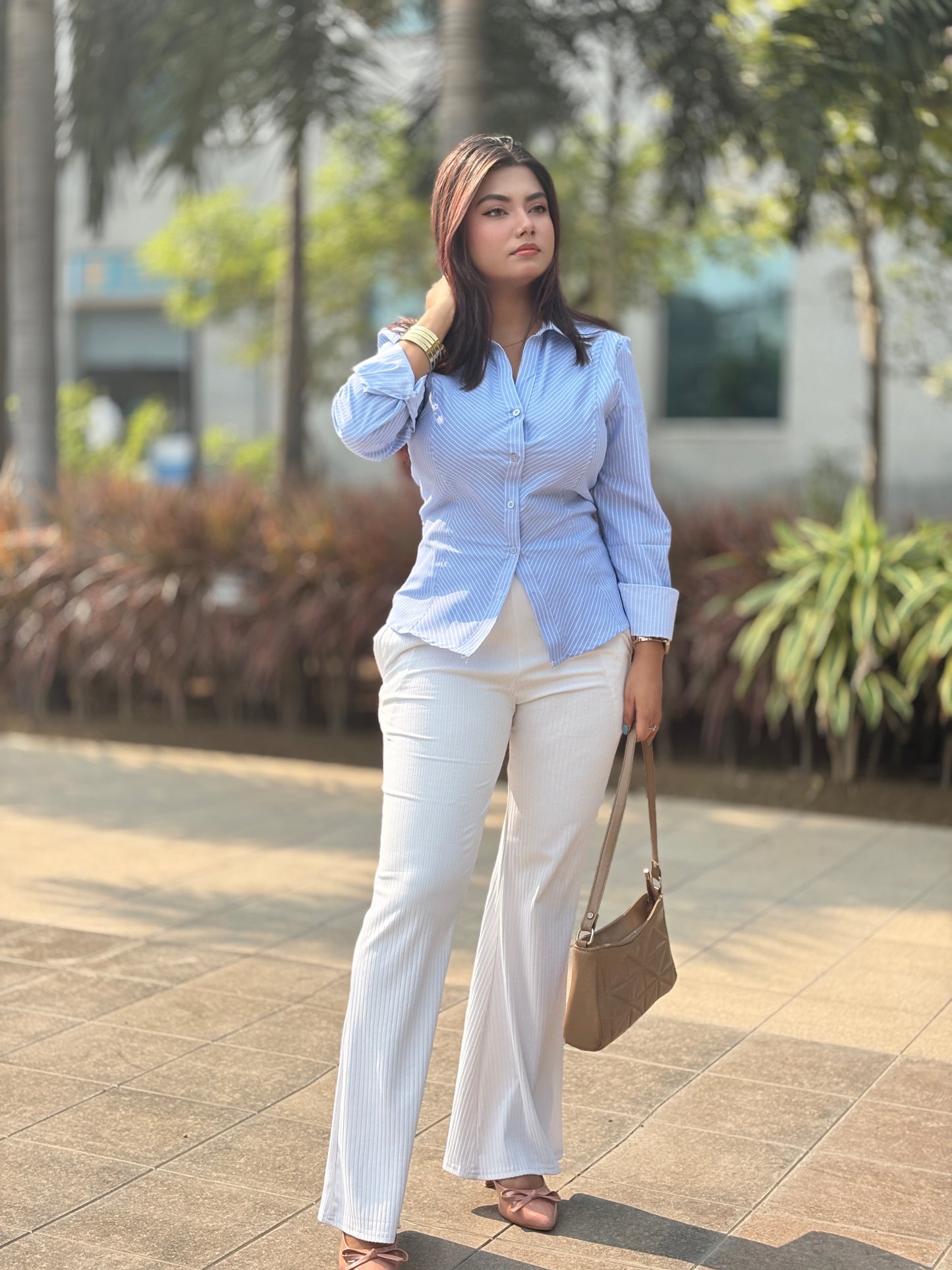 Indo-Western Corset back/ Lace-up back collared full sleeve Shirt/Tops.