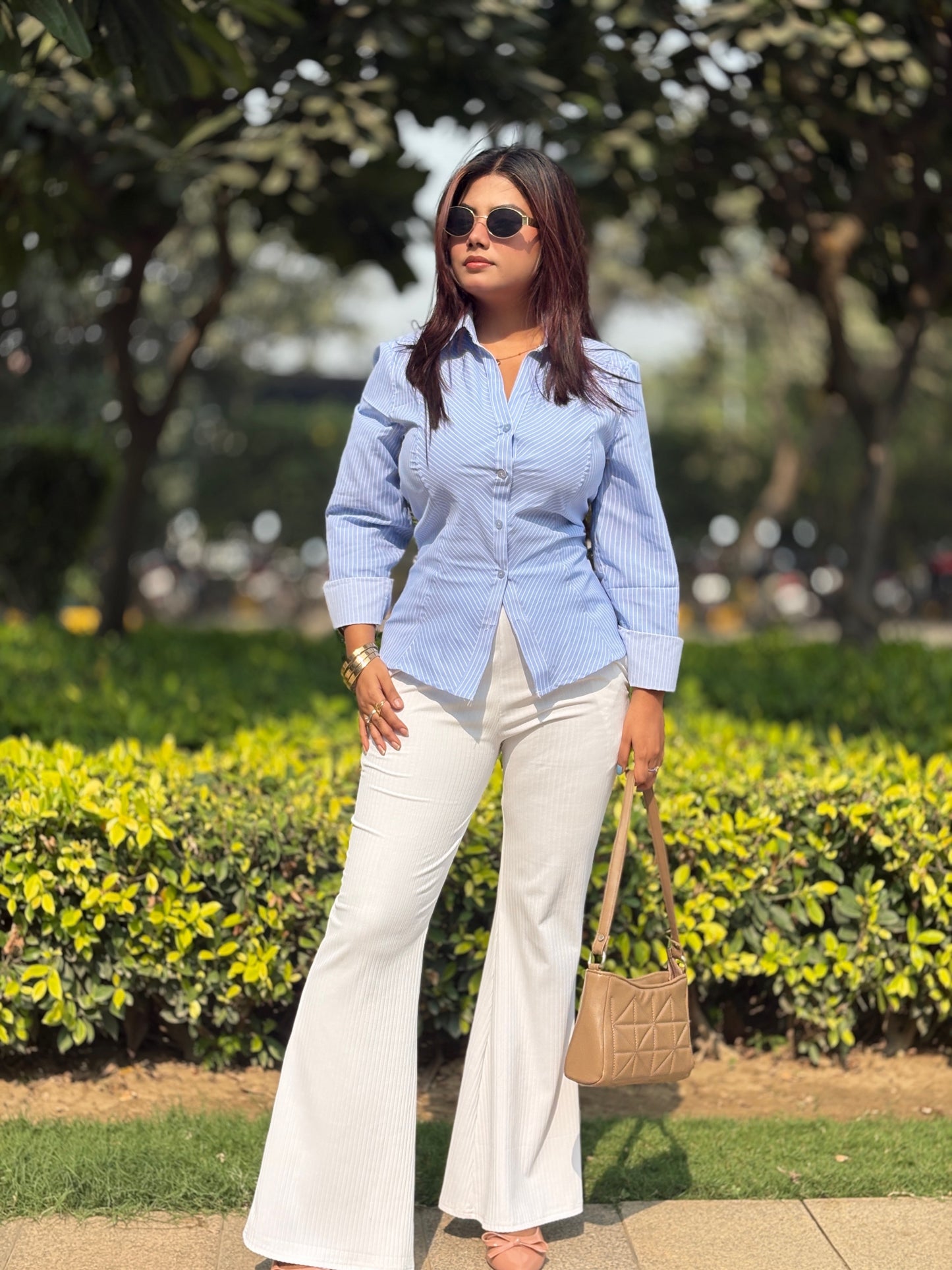 Indo-Western Corset back/ Lace-up back collared full sleeve Shirt/Tops.