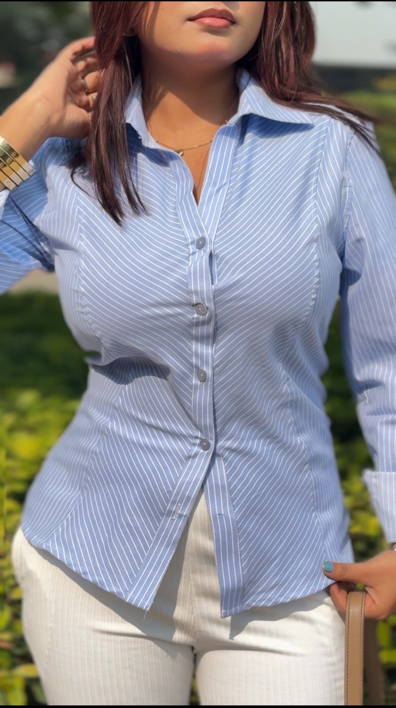 Indo-Western Corset back/ Lace-up back collared full sleeve Shirt/Tops.