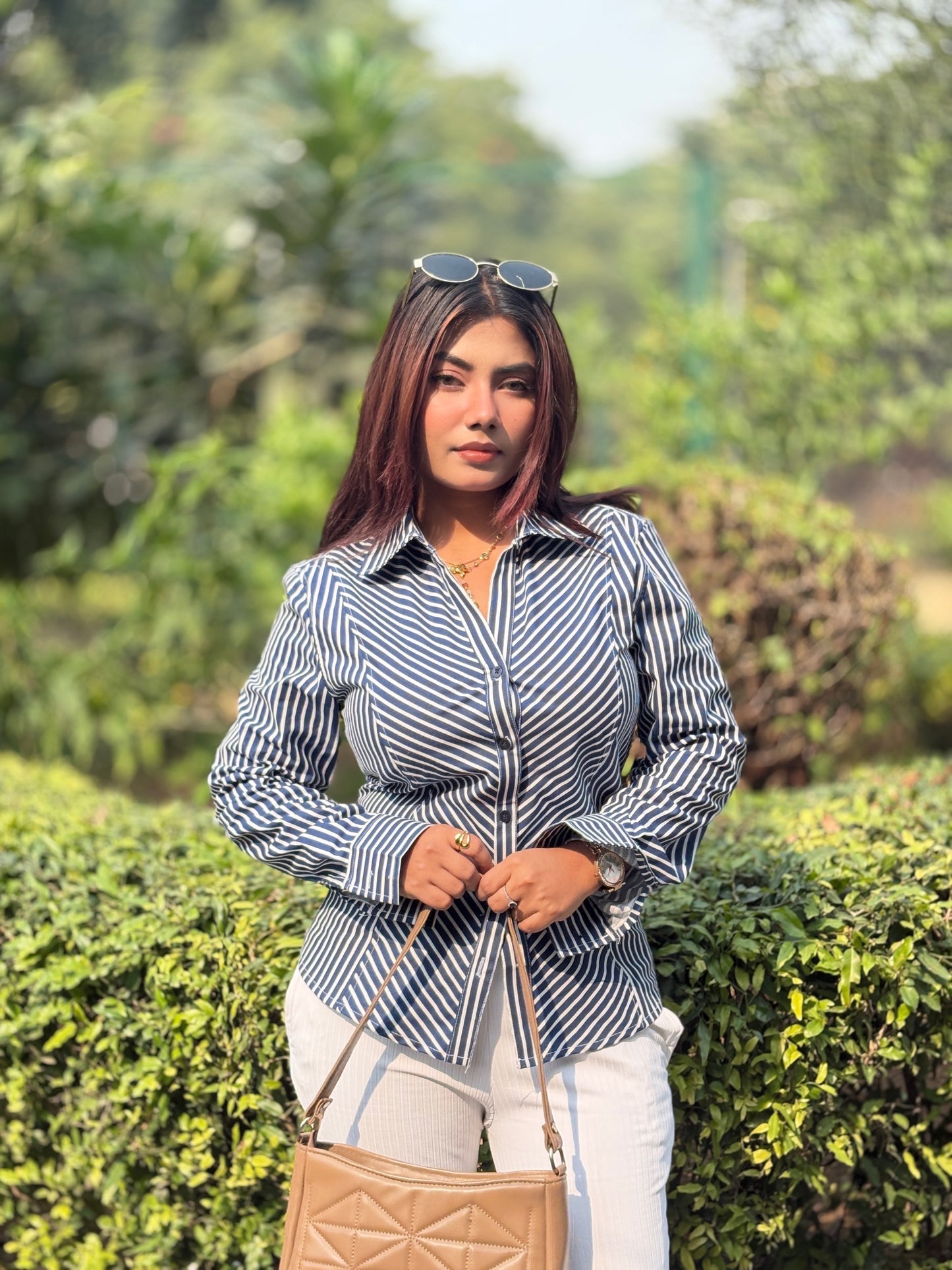 Indo-Western Corset back/ Lace-up back collared full sleeve Shirt/Tops.