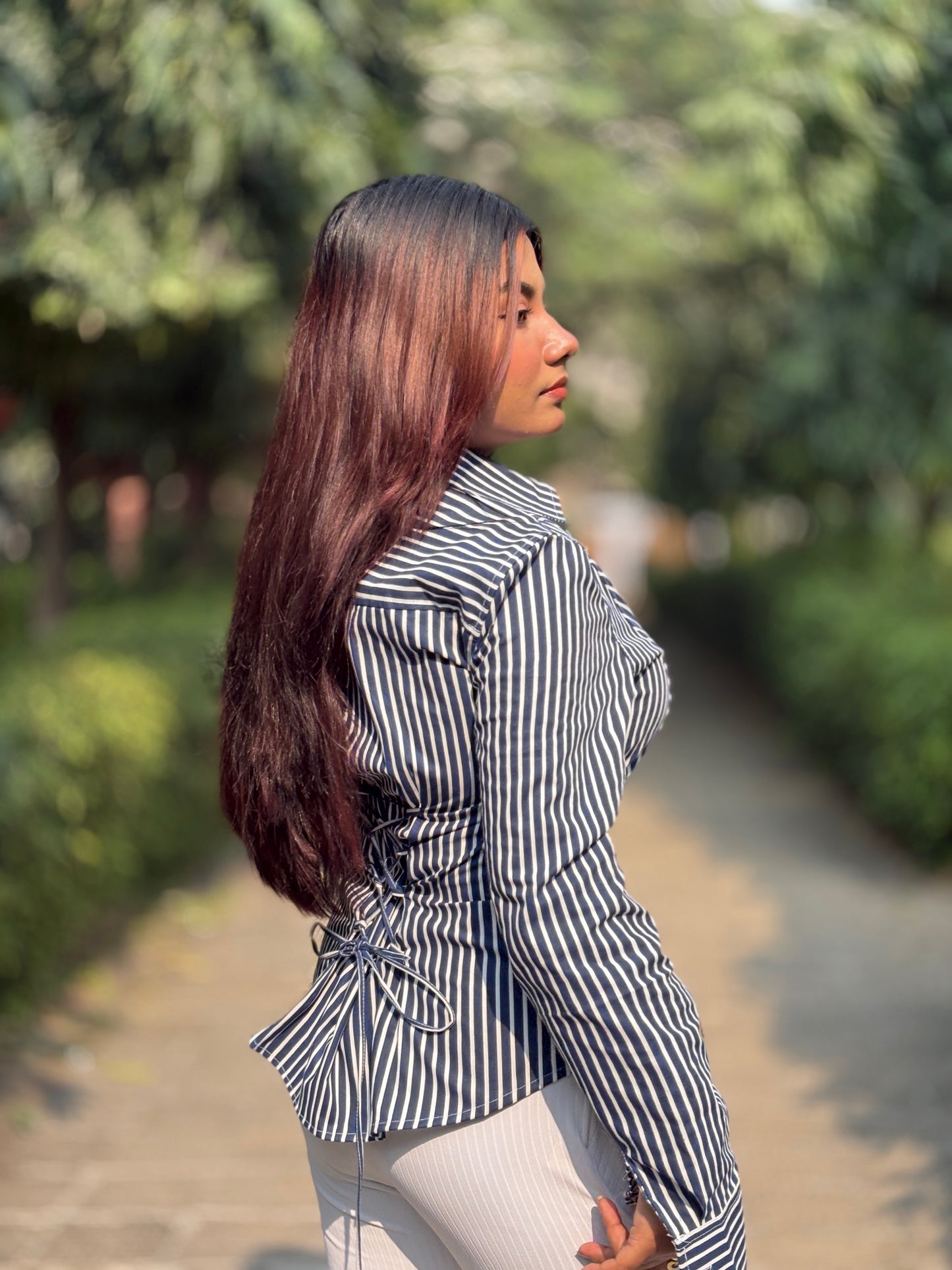 Indo-Western Corset back/ Lace-up back collared full sleeve Shirt/Tops.