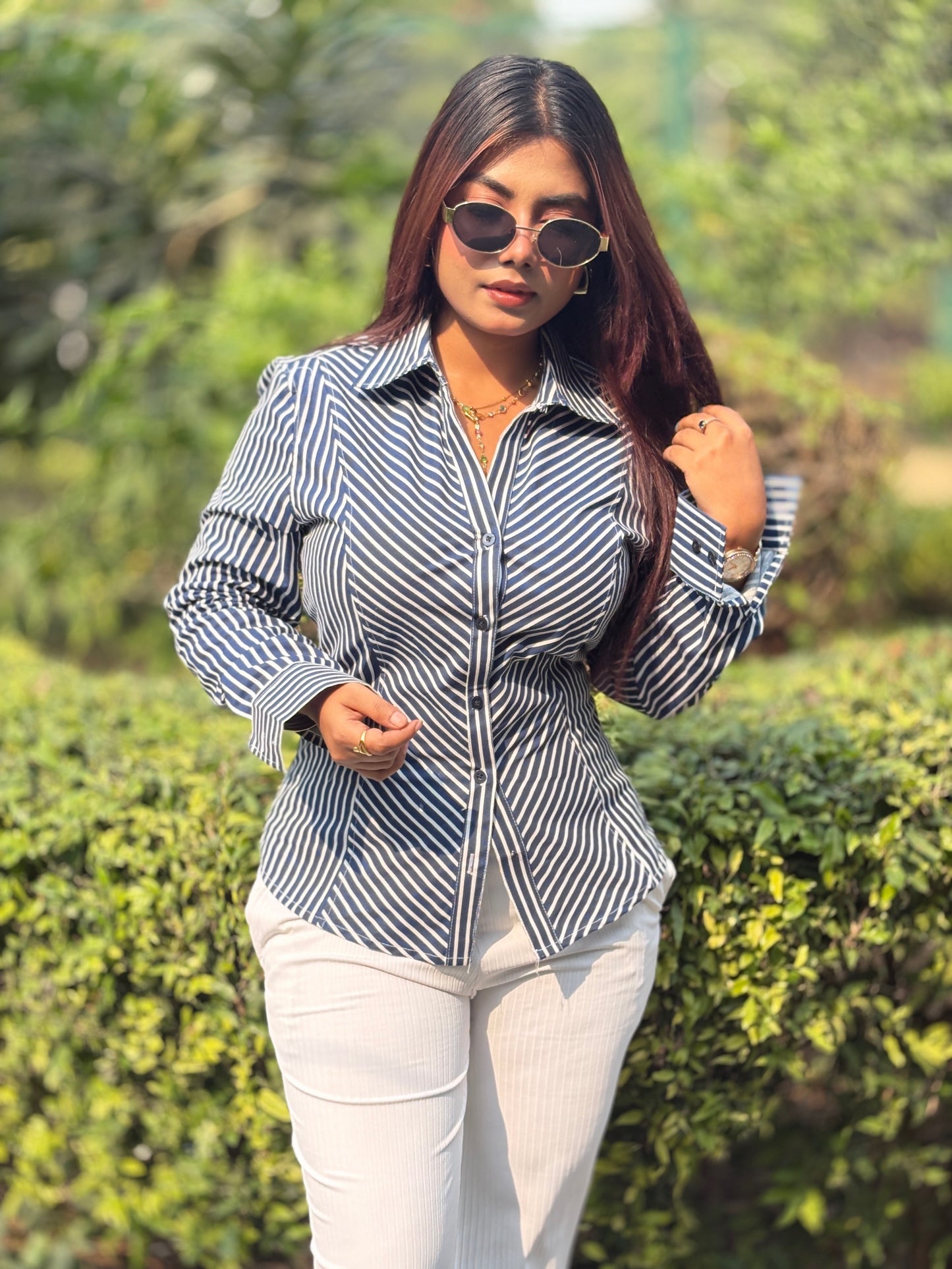 Indo-Western Corset back/ Lace-up back collared full sleeve Shirt/Tops.