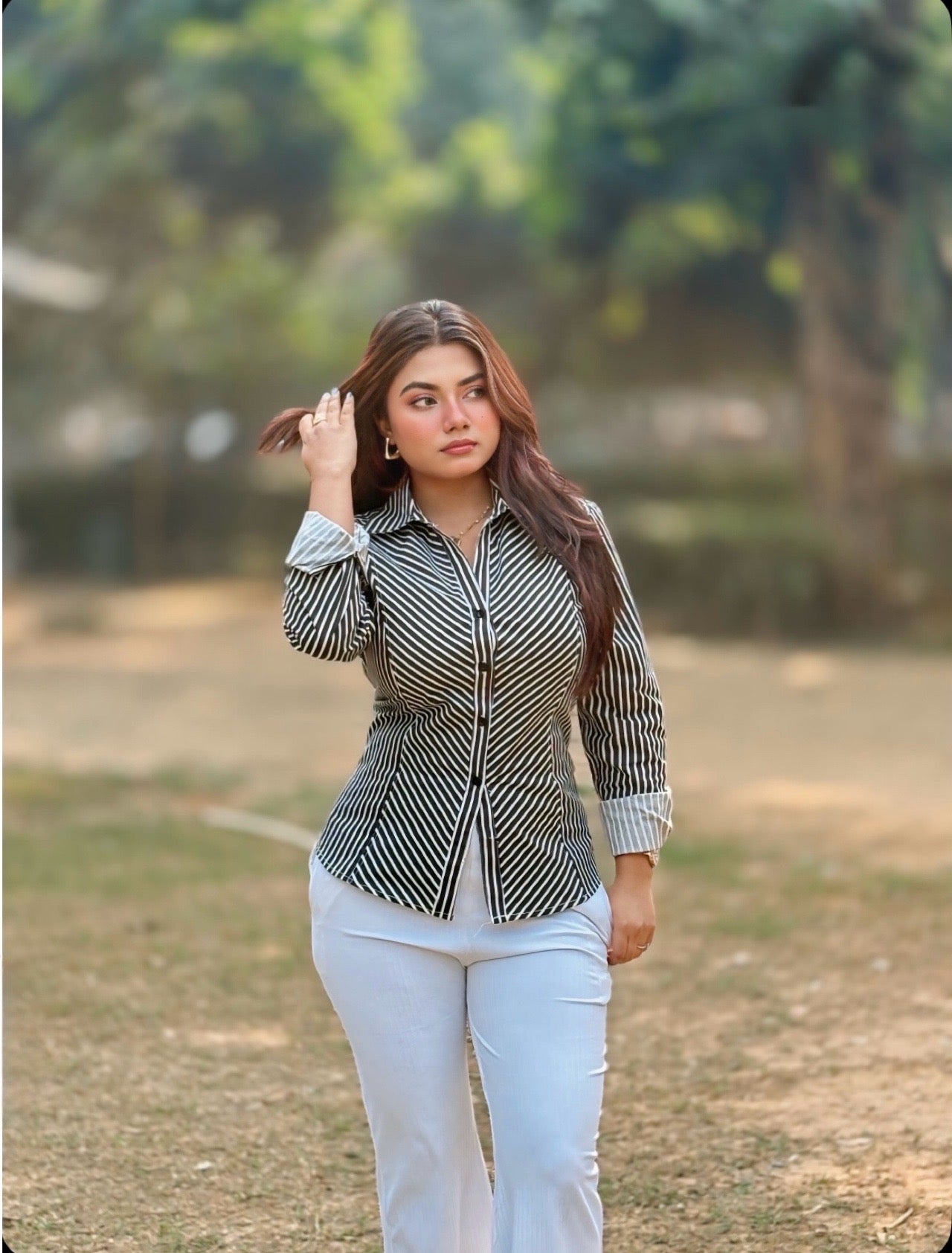 Indo-Western Corset back/ Lace-up back collared full sleeve Shirt/Tops.