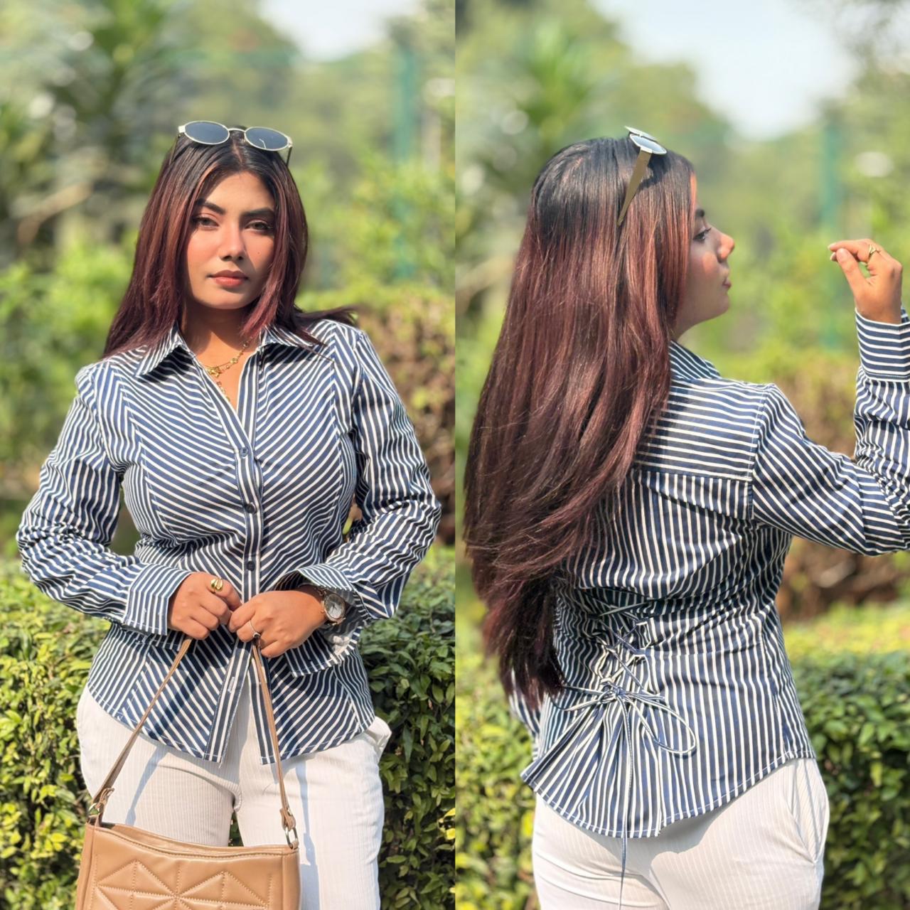 Indo-Western Corset back/ Lace-up back collared full sleeve Shirt/Tops.